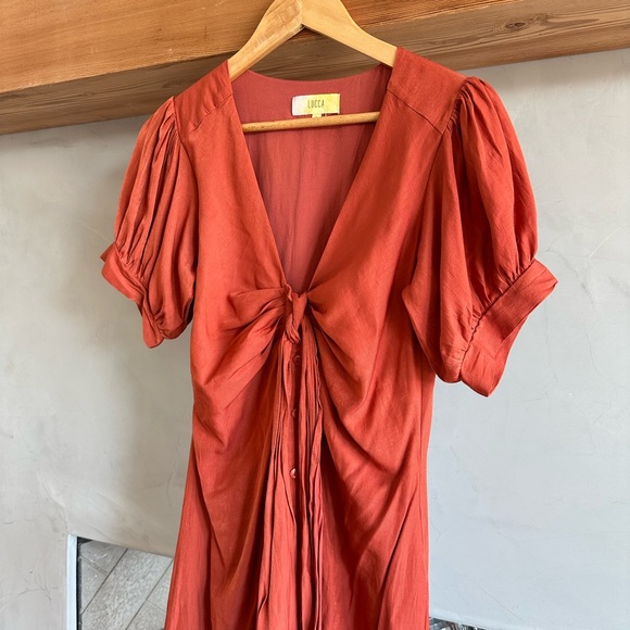 Lucca Couture Bow Tie Dress in Blood Orange / Size S - Picture 3 of 5